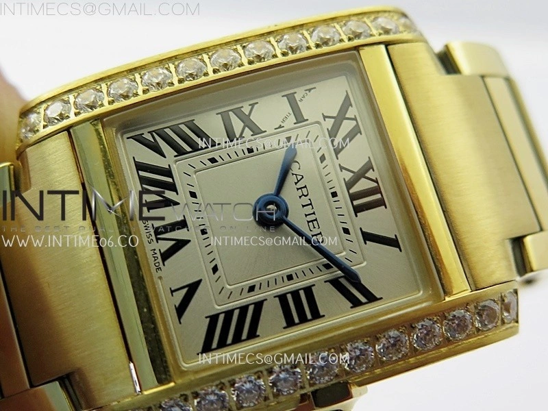 Tank Francaise Ladies 21.2mm Diamond Bezel YG 8848F 1:1 Best Edition Silver Dial on YG Bracelet Ronda Quartz V2